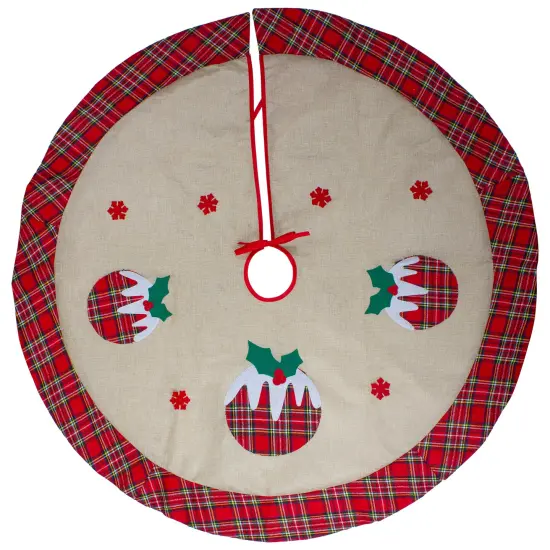 Northlight 36" Burlap Plaid Tree Skirt with Christmas Puddings Beige {3}