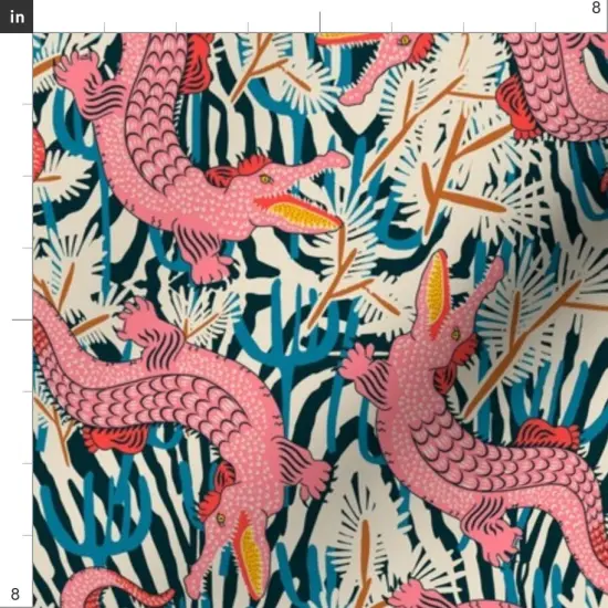 Various Fabrics by the Yard or Fat Quarter Pink Gator Bright Animal Alligator Maximalism Reptile Large Scale Tropical Floral Crocodile Custom Printed Fabric by Spoonflower {4}