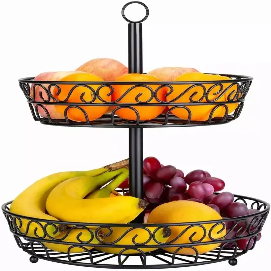 2 Tier Fruit Bowl Tray Countertop Holder Iron Stand Vegetable Snack Storage Rack {1}