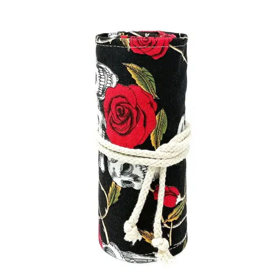 Wrapables Pencil Roll Organizer, Colored Pencil Wrap Pouch (72 slots) Skulls Roses {5}