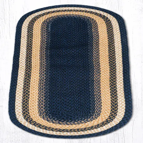 Earth Rugs C-79 Lt. Blue / Dark Blue / Mustard Oval Braided Rug 2 Feet X 6 Feet {1}