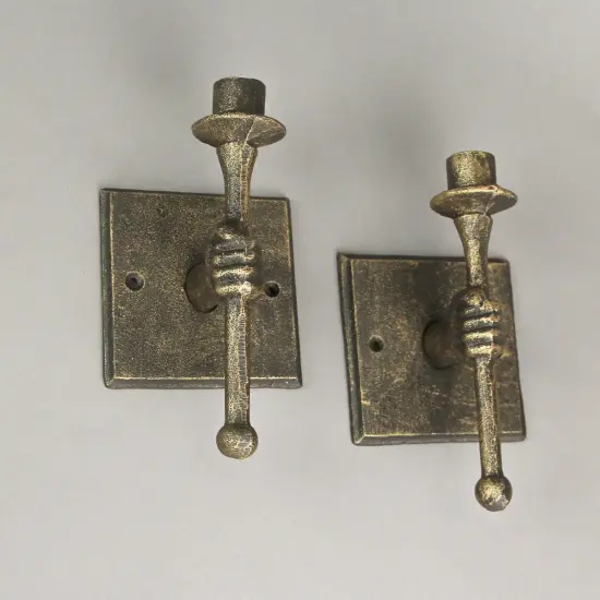 Set of 2 Cast Iron Antique Bronze Finish Torchbearer Wall Sconce Candle Holders {5}