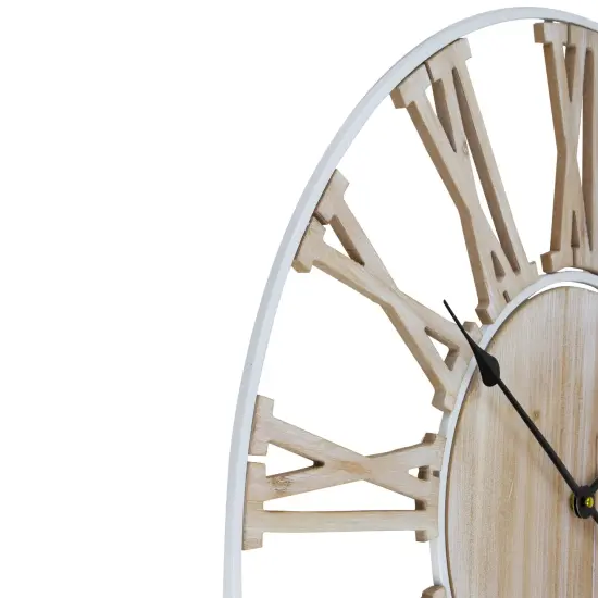 Northlight Wood and Metal Roman Numeral Battery Operated Round Wall Clock - 28" White {5}