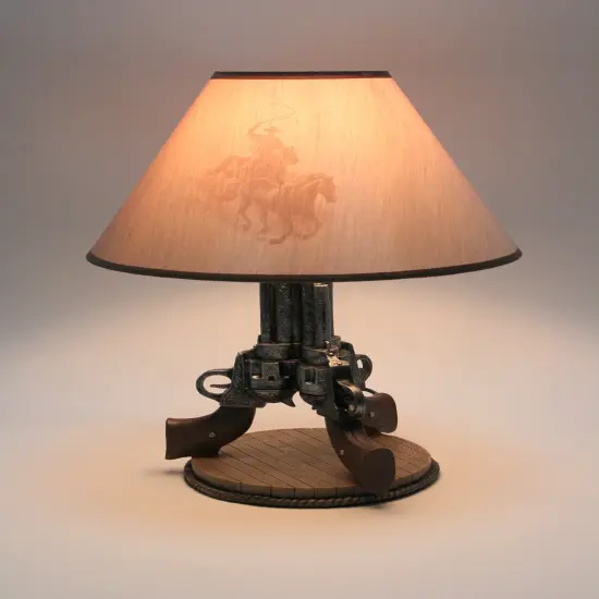 Old West Triple Six Shooter Revolver Table Lamp {3}