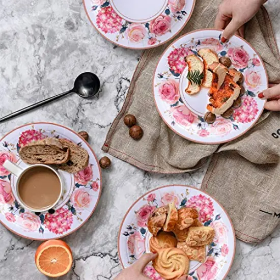 Floral Party Supplies, (Serves 24) Rose Flower Disposable Paper Plates Cups Napkin, Knives Spoons Forks, Tableware Sets for Baby Shower Birthday Bridal Shower Tea Mothers Day Decorations {3}