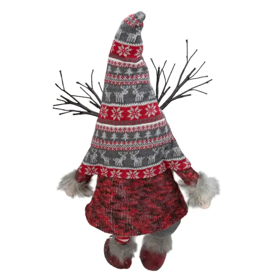 Northlight LED Christmas Gnome with Antlers and Dangling Legs - 30" - Gray and Red {6}