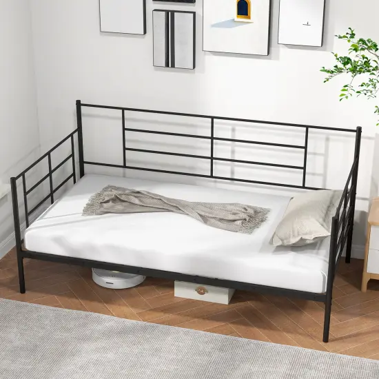 Twin Size Metal Daybed Sofa Bed Frame with Armrests and Backrest {3}