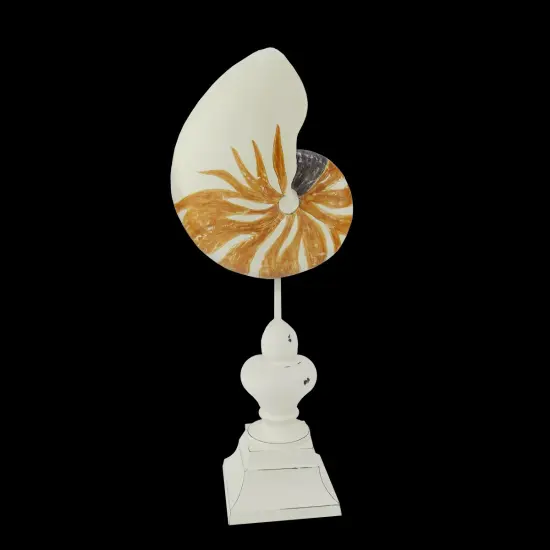Gallerie II 14" Beach Inspired Orange and Cream Seaside Seashell on Pedestal Finial Decoration {1}