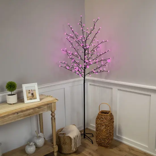 Northlight Pre-Lit Sakura Cherry Blossom Flower Artificial Tree - 6' - Pink LED Lights Black {1}