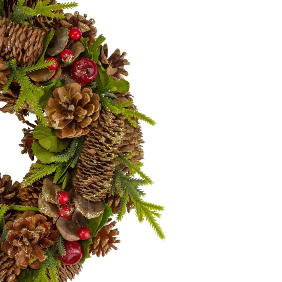 Northlight Real Touch™️ Glittered Pine and Pinecone Artificial Christmas Wreath - 13" - Unlit Brown {5}