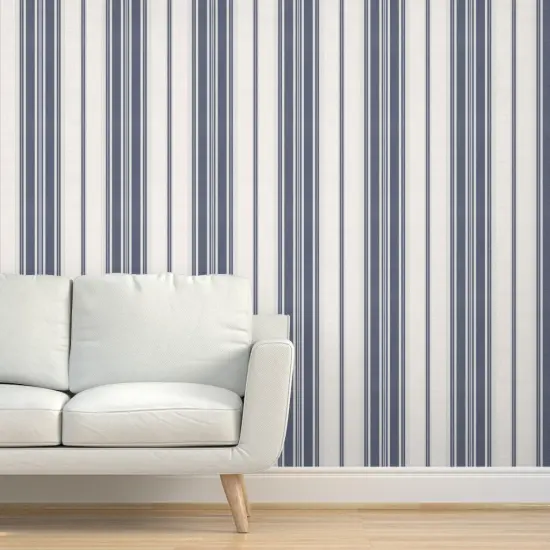 Pre-Pasted Wallpaper 2FT Wide Ticking Stripe Elegant Neutral Traditional Medium Scale Custom Pre-pasted Wallpaper by Spoonflower {5}