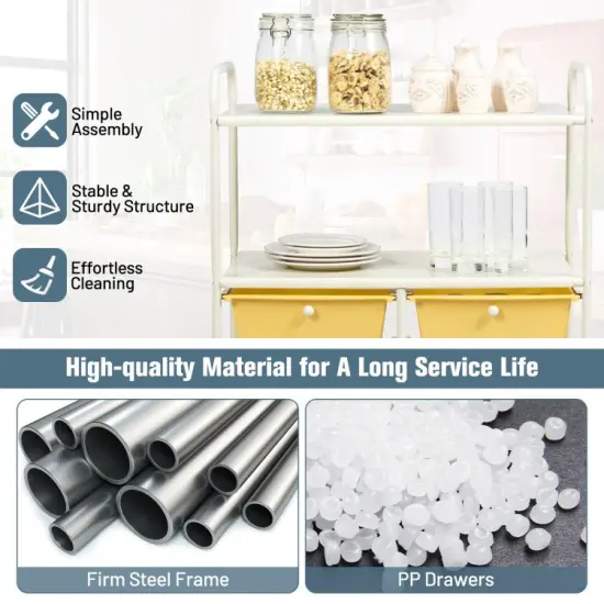 4 Drawers Shelves Rolling Storage Cart Rack Yellow {6}