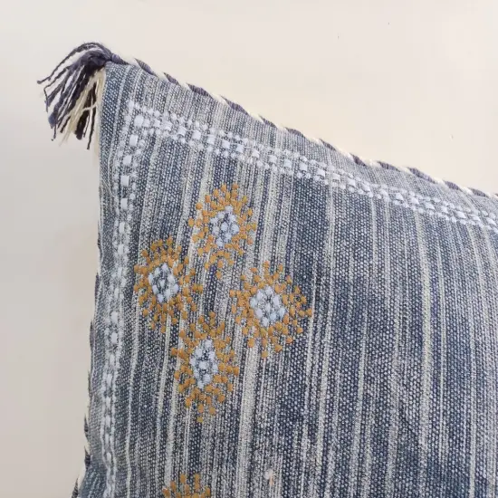 BLUE lumbar pillow cover Boho hand embroidered pillow cover Pillow cases Pillow shams {2}