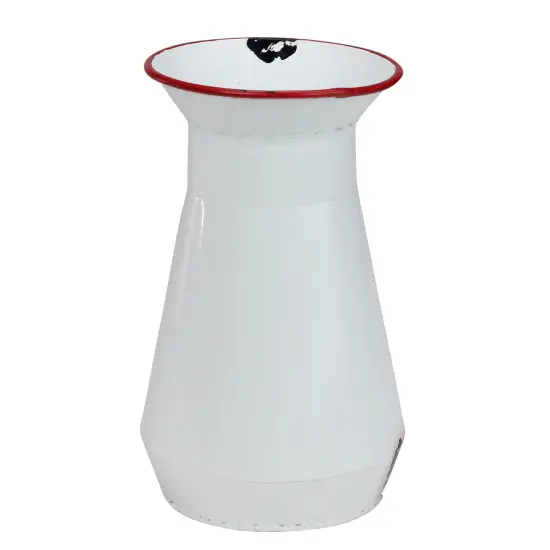 Select Artificials 7.5" White and Red Weathered Lacquer Milk Bottle Flower Vase {1}