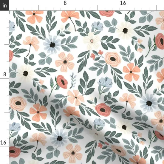 Various Fabrics by the Yard or Fat Quarter Coral Floral Sage Green Leaf Pretty Flowers Delicate Garden Custom Printed Fabric by Spoonflower {2}