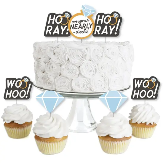 Big Dot of Happiness Just Engaged - Black and White - Dessert Cupcake Toppers - Engagement Party Clear Treat Picks - Set of 24 {1}