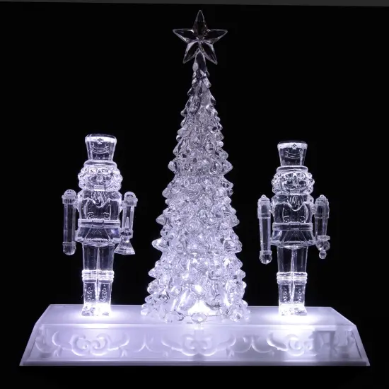 Northlight LED Lighted Icy Crystal Nutcracker and Christmas Tree Decoration - 9" - White Lights Clear {4}