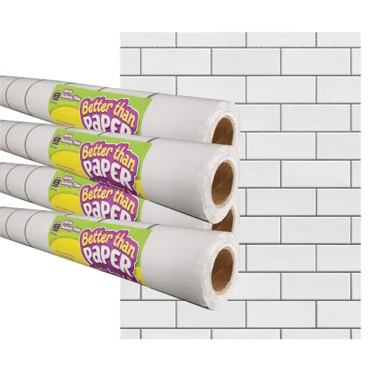 White Subway Tile Better Than Paper Bulletin Board Roll, 4' x 12', Pack of 4 {1}