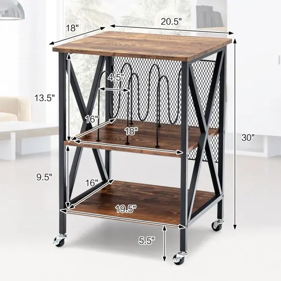 Costway 3-tier Rolling Turntable Stand Vinyl Record Storage Shelf with 3 Dividers & Wheels {3}