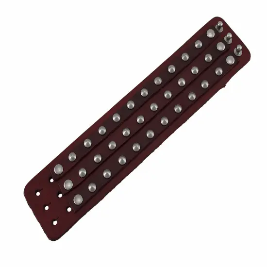 Brown Leather 3 Row Cone Spiked Wristband Wrist Band {4}