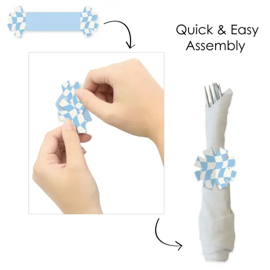 Big Dot of Happiness Blue Checkered Party - Paper Napkin Holder - Napkin Rings - Set of 24 {6}