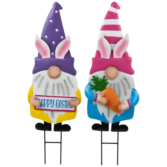 Northlight Happy Easter Gnomes Outdoor Garden Stakes - 27" - Set of 2 Pink {3}
