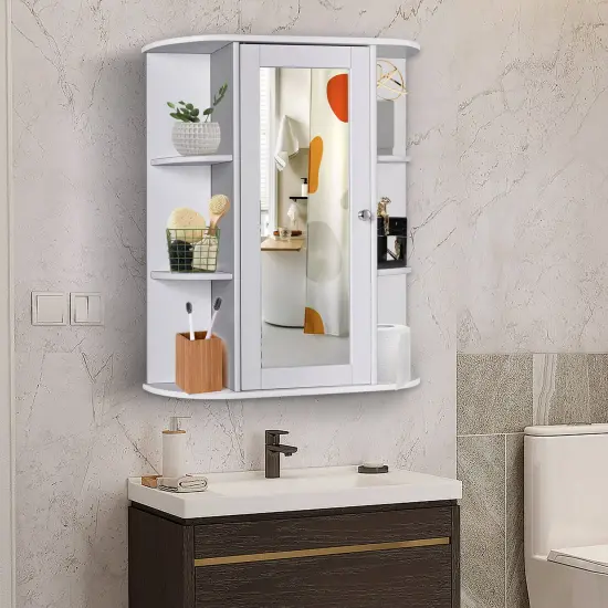 Bathroom Single Door Shelves Wall Mount Cabinet with Mirror White {3}