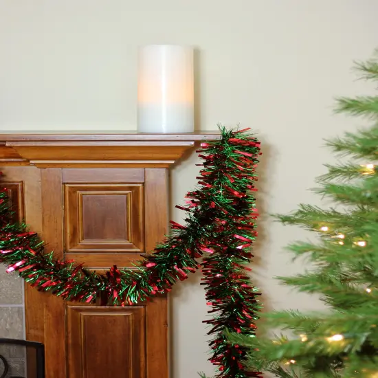 Northlight Wide Cut Tinsel Commercial Christmas Garland - 50' x 3" - Red and Green - Unlit {3}