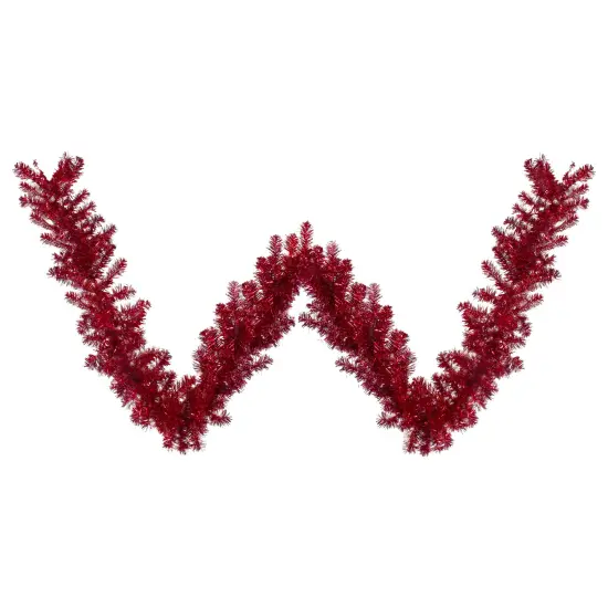 Northlight Metallic Tinsel Artificial Christmas Garland - 9' x 12" - Red - Unlit {1}