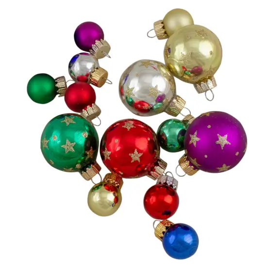 Northlight 16-Piece Assorted Glass Ball Christmas Ornaments with Tree Topper - Multi-Color {3}