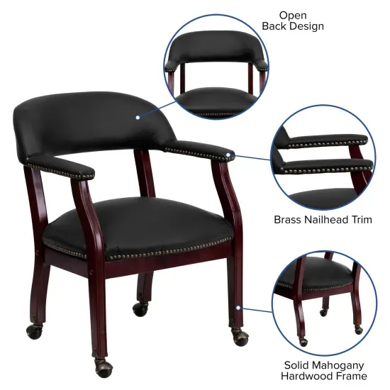 Emma and Oliver Conference Chair with Accent Nail Trimand Casters Black LeatherSoft {2}