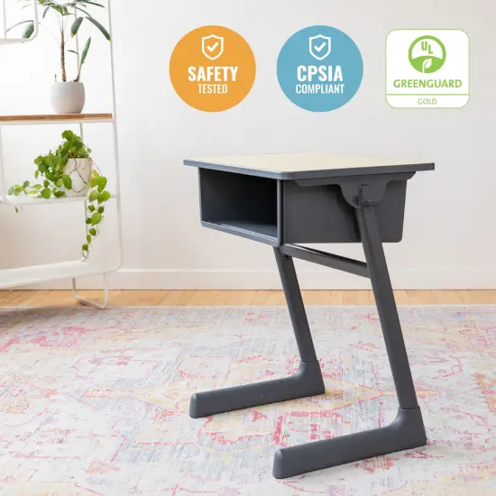 Cave Open Front Student Desk with Large Plastic Book Box, Ready-to-Assemble {6}