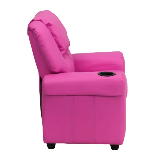 Emma and Oliver Contemporary Kids Recliner with Cup Holder and Headrest Hot Pink Vinyl {4}