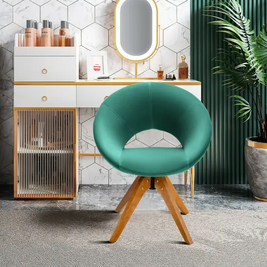 360 Degree Swivel Modern Velvet Upholstered Armchair with 4 Beech Wooden Legs Green {2}
