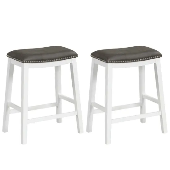 Costway 26-Inch Bar Stool Set of 2 Counter Height Saddle Stools with Upholstered Seat Brown/Black/Gray {1}