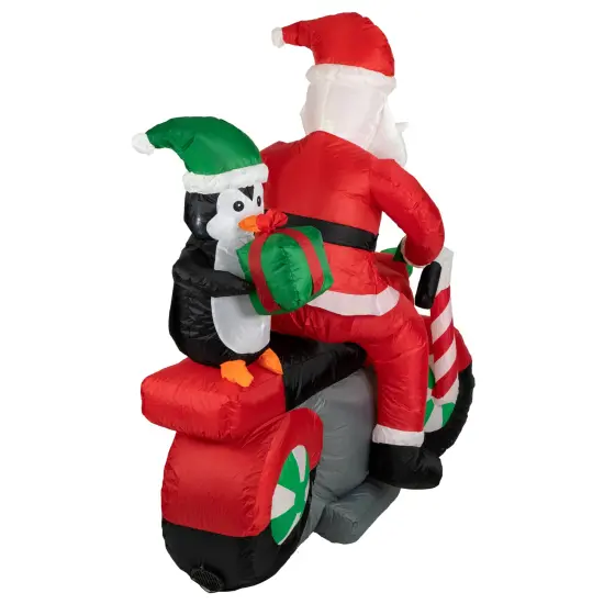 Northlight LED Lighted Santa and Penguin on Motorcycle Outdoor Christmas Inflatable - 5' Red {5}