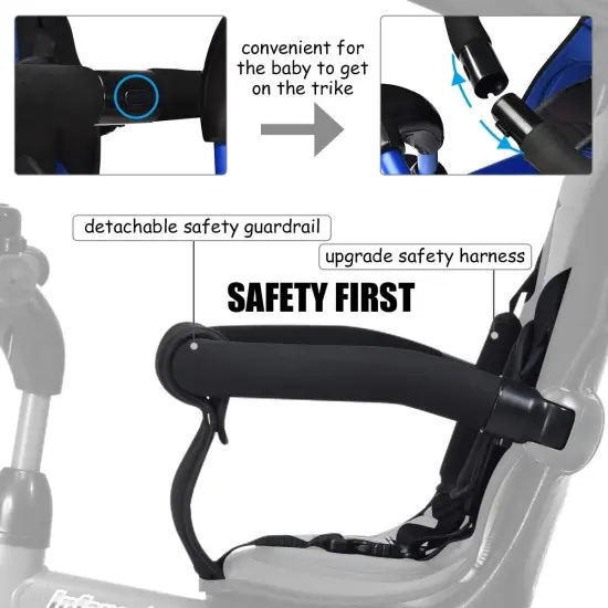 4-in-1 Kids Tricycle with Adjustable Push Handle Blue {6}