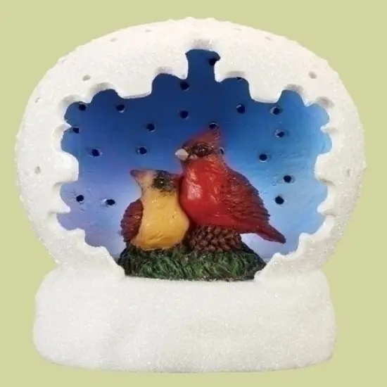 Roman 4" White and Blue LED Lighted Cardinal Pair Christmas Tabletop Dome {1}