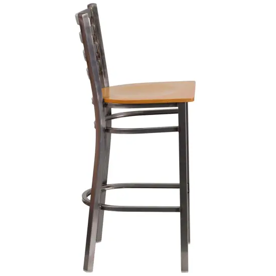 Emma and Oliver Clear Coated Ladder Back Metal Restaurant Dining Barstool Natural/ClearCoat {6}