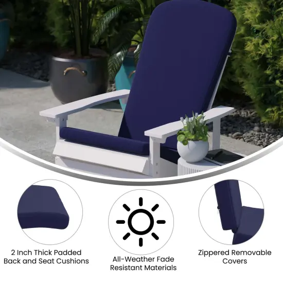 Merrick Lane Riviera Set Of 2 Indoor/Outdoor High Back Adirondack Chair Cushions with Elastic Strap and Water Resistant Covers Cream {7}