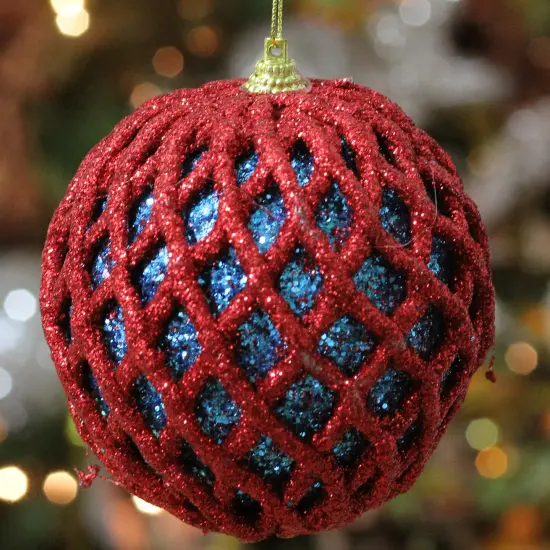Napco Glittered Red and Blue Shatterproof Christmas Ball Ornament 4.5'' (115mm) {3}