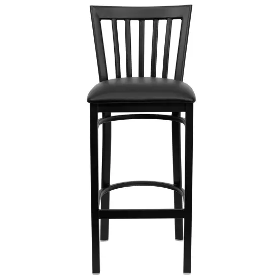 Emma and Oliver 2 Pack School House Back Metal Restaurant Barstool BlackVYL/BlackMetal {2}