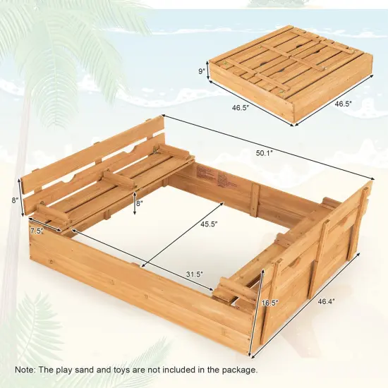 Kids Wooden Sandbox with 2 Foldable Bench Seats {4}