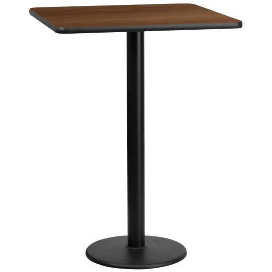 Emma and Oliver 30" Square Laminate Table Top with 18" Round Bar Height Table Base Walnut {1}