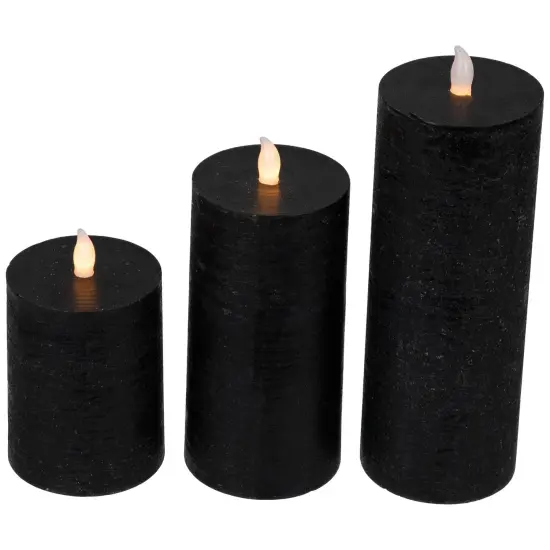 Northlight Black LED Flameless Flickering Wax Pillar Halloween Candles - 8" - Set of 3 {5}