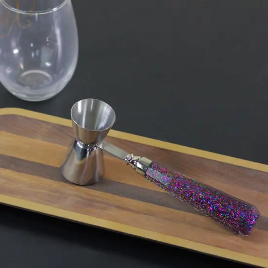 Wild Eye 8" Diamond Cut Design Multi-color Glitter and Silver Stainless Steel Bar Jigger {4}