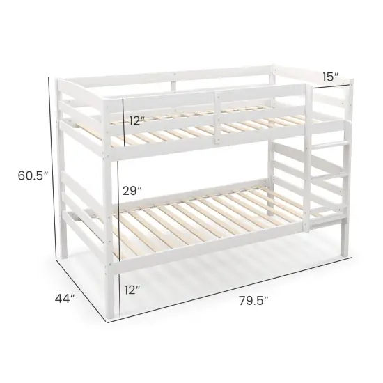 Twin Over Twin Bunk Bed, Solid Wood, Detachable and Safe Design White {5}