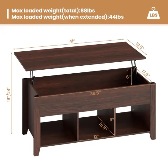 Lift Top Coffee Table with Storage Lower Shelf Brown {5}