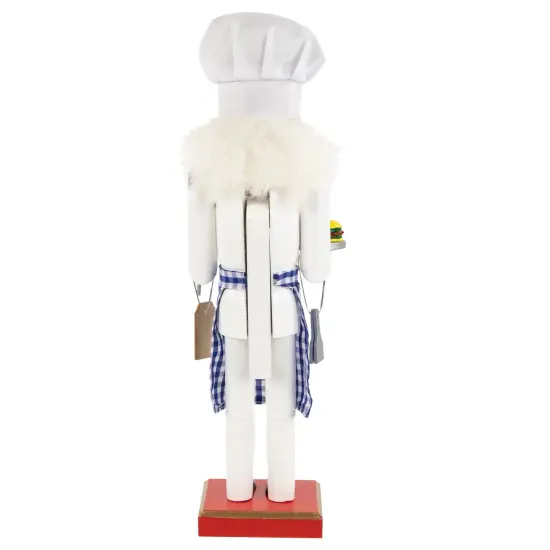 Nutcracker Factory 14" White and Blue Chef with Gingham Apron Wooden Christmas Nutcracker {6}