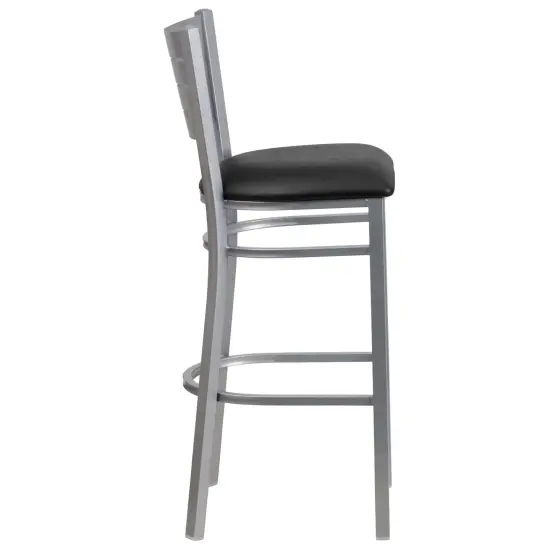 Emma and Oliver 2 Pack Silver Slat Back Metal Restaurant Barstool BurgundyVinyl/Silver {9}